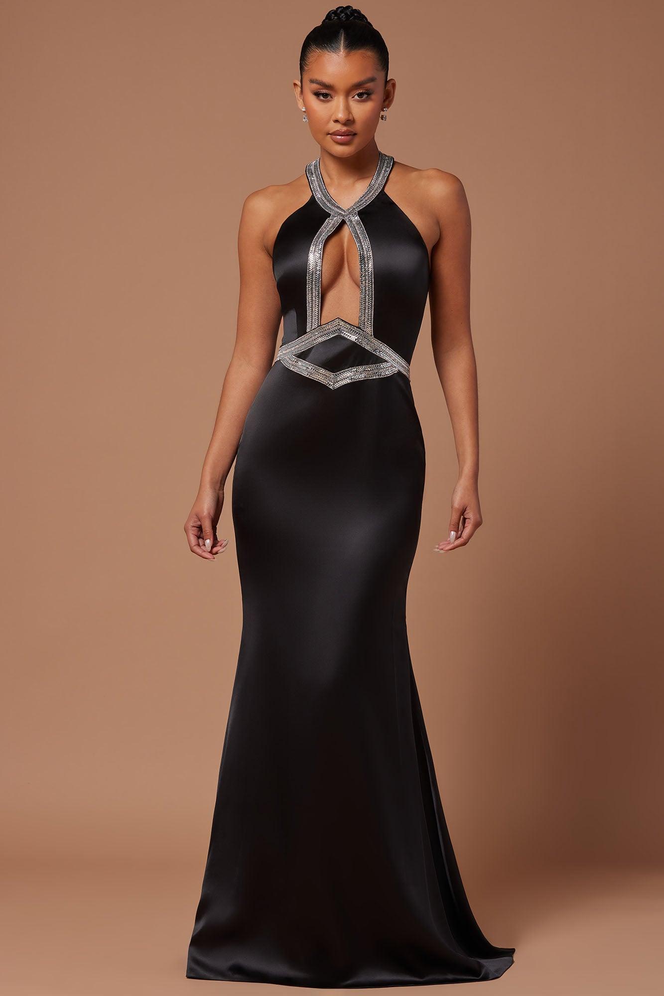 Marnee Satin Embellished Gown - Black Product Image