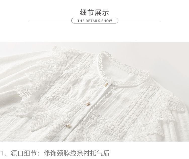 Long Sleeve Ruffle Neck Button Up Blouse Product Image