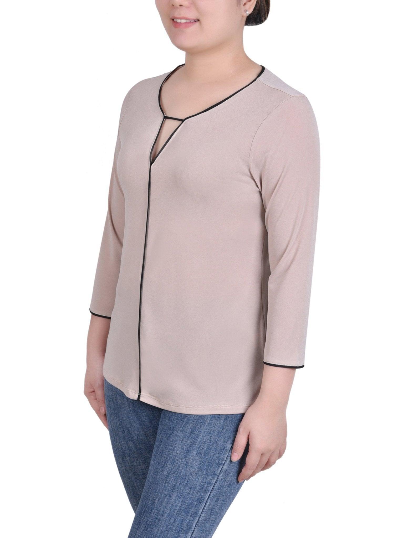 3/4 Sleeve Length Piped Top - Petite Product Image