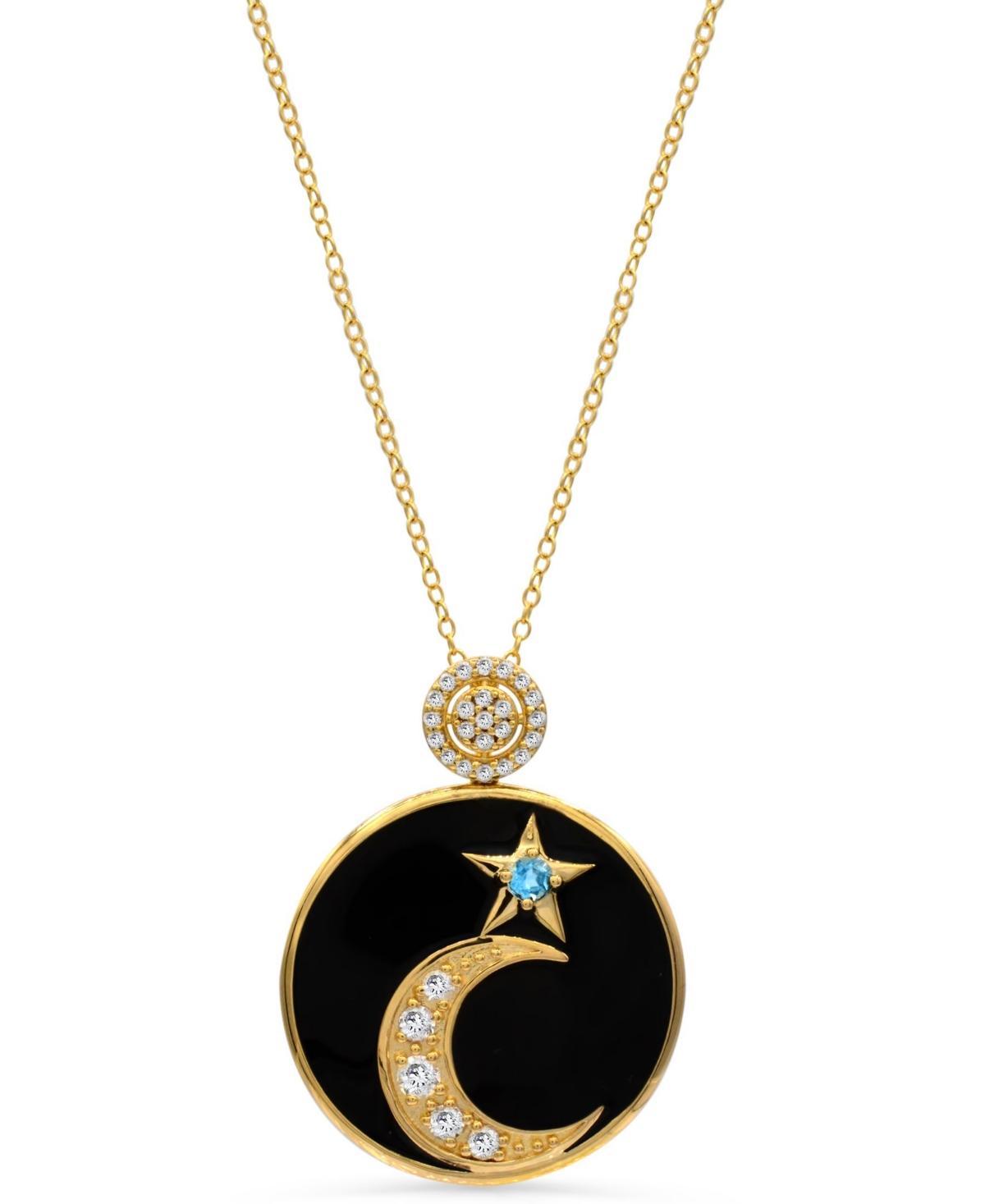 Womens 14K Gold Plated Celestial Moon Star Pendant Necklace Medallion in Sterling Silver Product Image