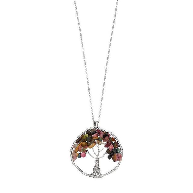 Sterling Silver Tourmaline Tree of Life Pendant, Womens Product Image