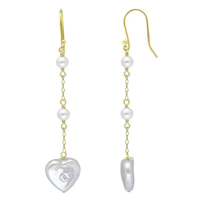 Aleure Precioso 18k Gold Over Silver Heart Shaped Freshwater Cultured Pearl Chain Drop Earrings, Womens, Gold Tone White Product Image