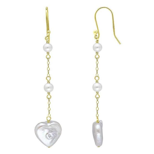 Aleure Precioso 18k Gold Over Silver Heart Shaped Freshwater Cultured Pearl Chain Drop Earrings, Womens, White Product Image