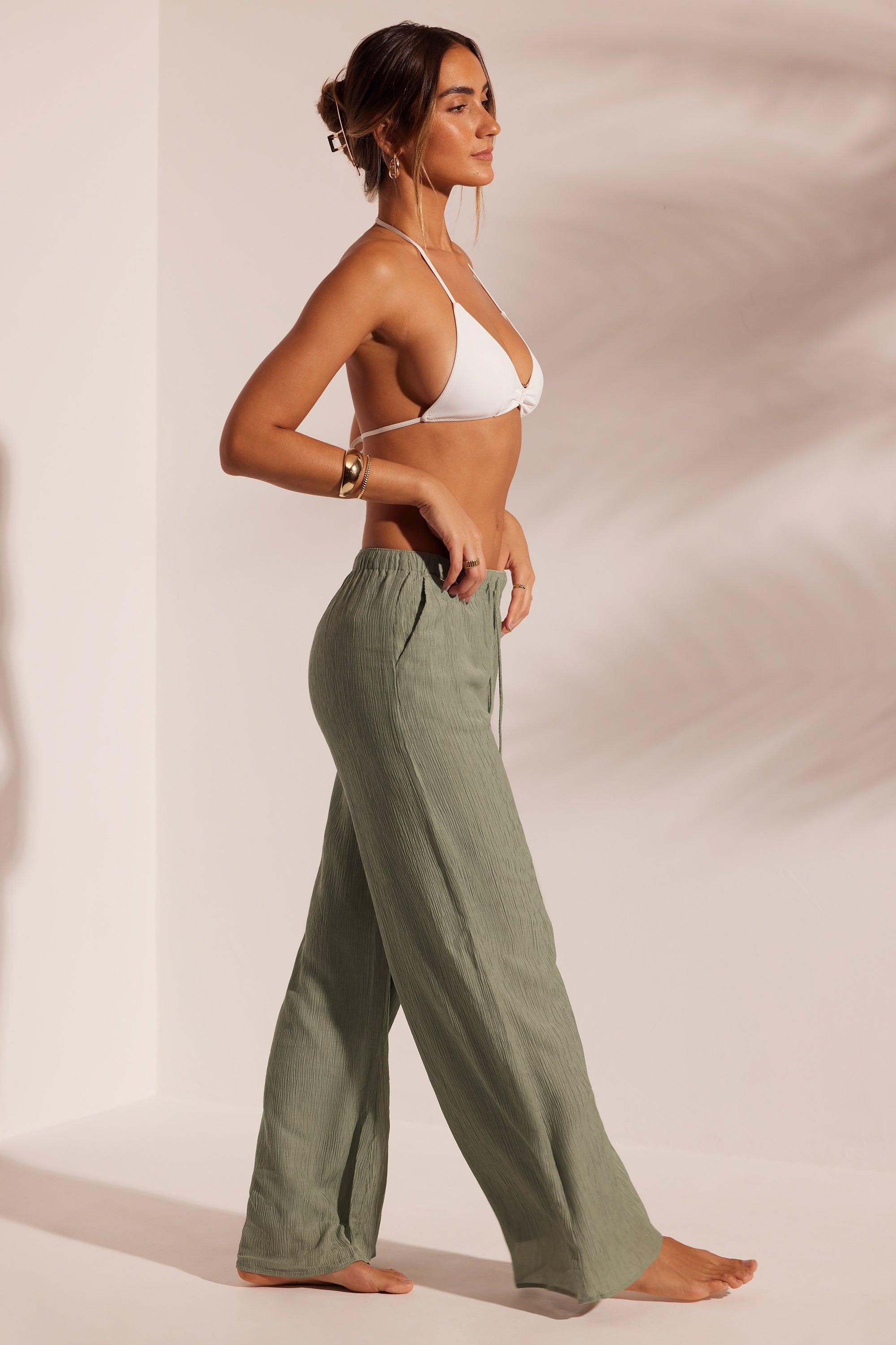 Crinkle Textured Beach Trousers in Light Green Product Image