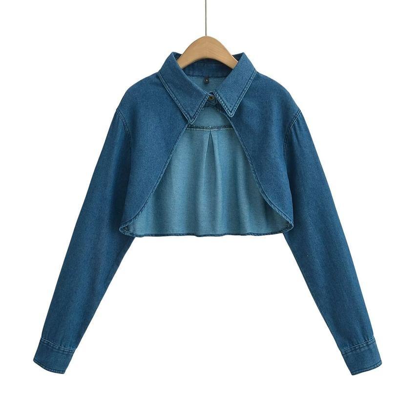 Collar Denim Crop Single-Button Jacket product image