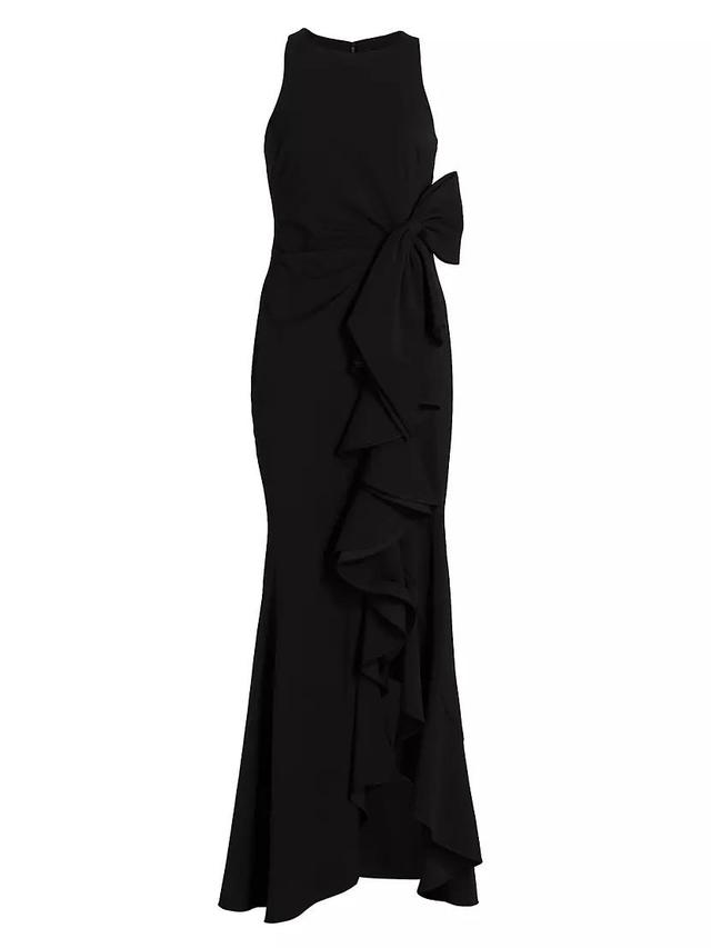 Odessa Asymmetric Sleeveless Column Ruffle-Skirt Gown Product Image