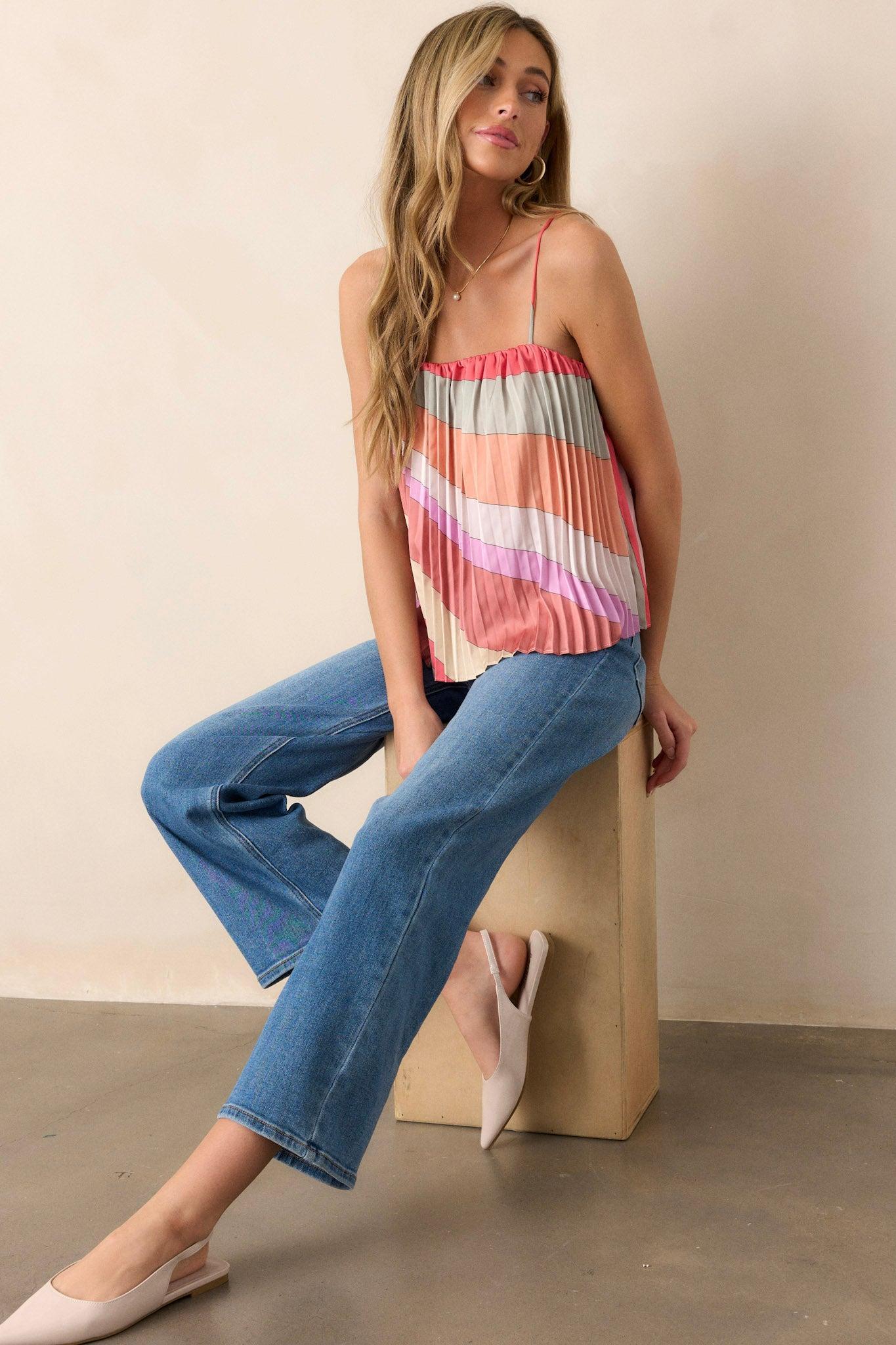 Mirage Melody Pink Coral Pleated Top Product Image