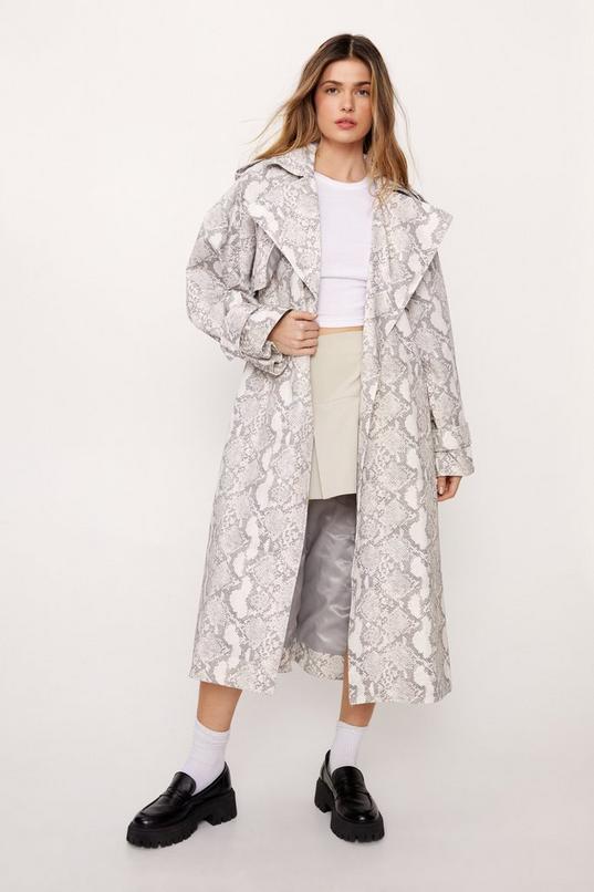 Petite Premium Snake Print Trench Coat  Product Image