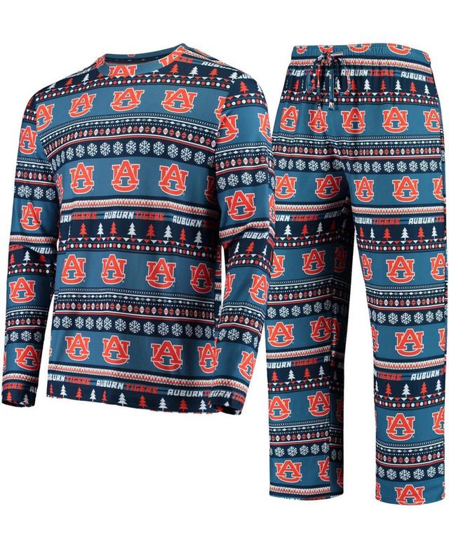 Mens Navy Auburn Tigers Ugly Sweater Knit Long Sleeve Top and Pant Set Product Image