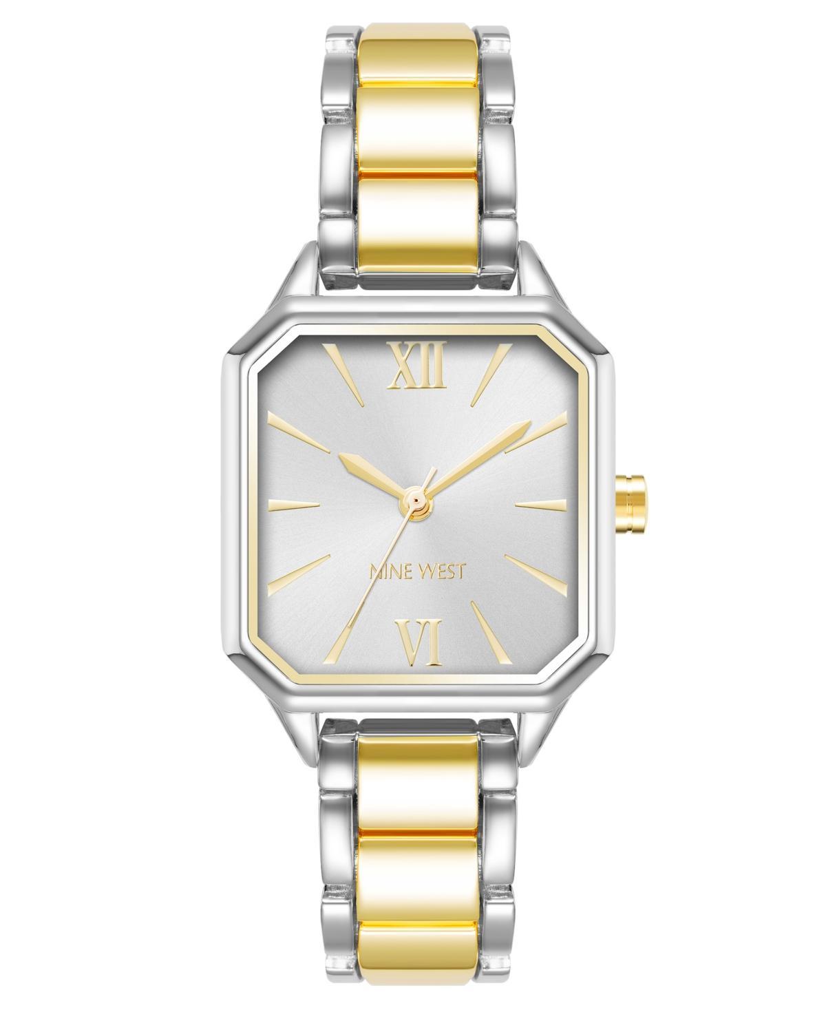 Nine West Womens Quartz Square Two-Tone Alloy Link Bracelet Watch, 27mm - Gold-Tone, Silver-Tone Product Image