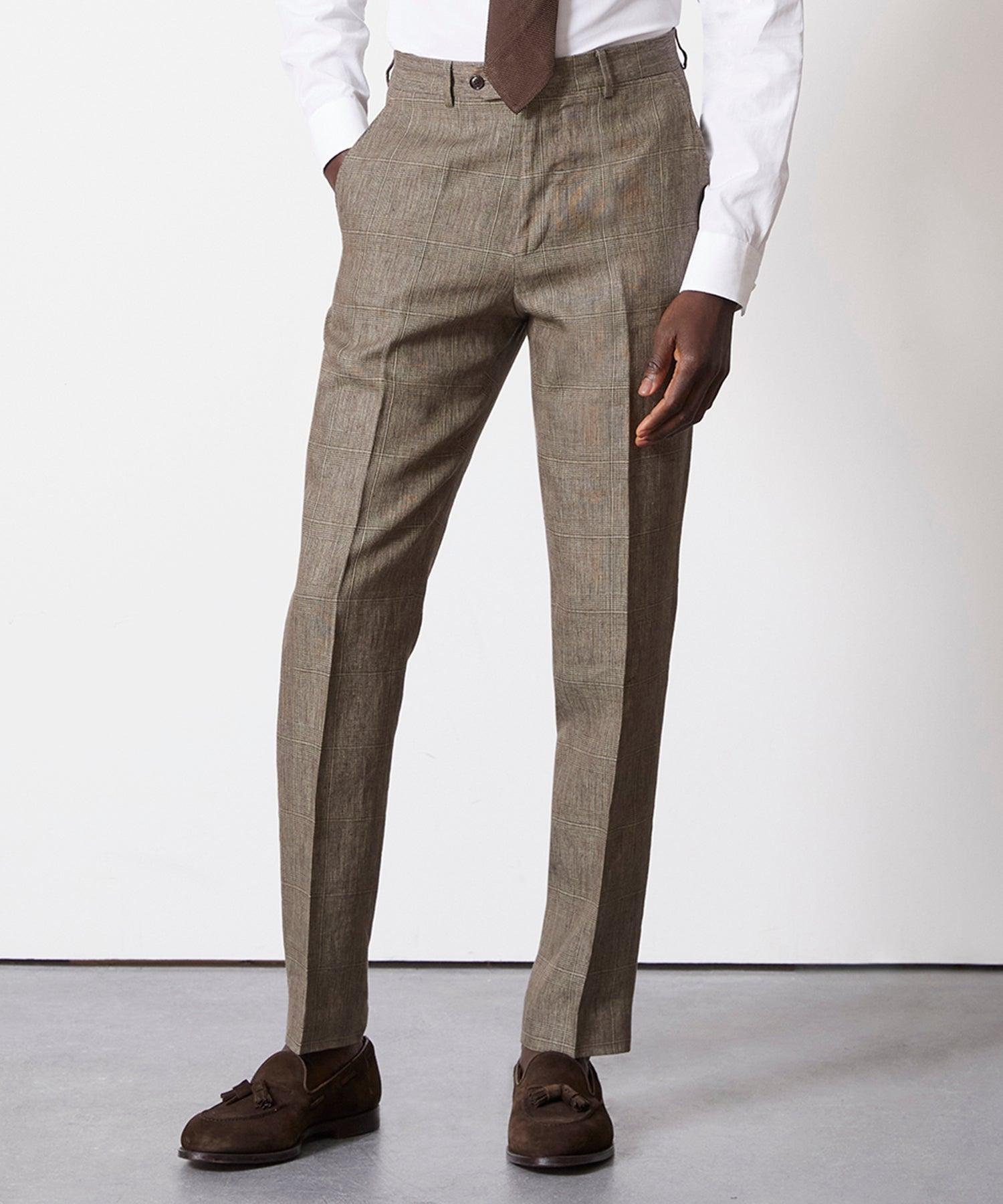 Italian Linen Sutton Trouser in Olive Glenplaid Product Image