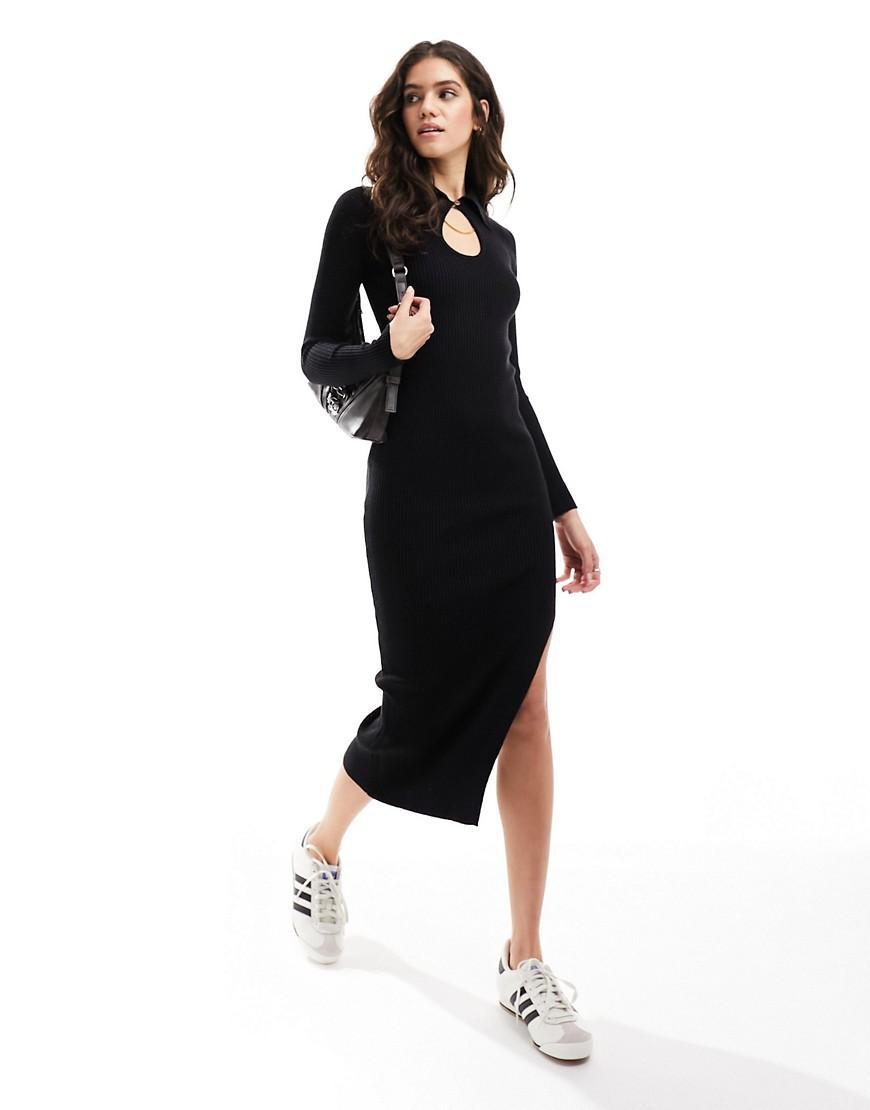 MANGO - Ribbed knit dress with opening blackWomen Product Image