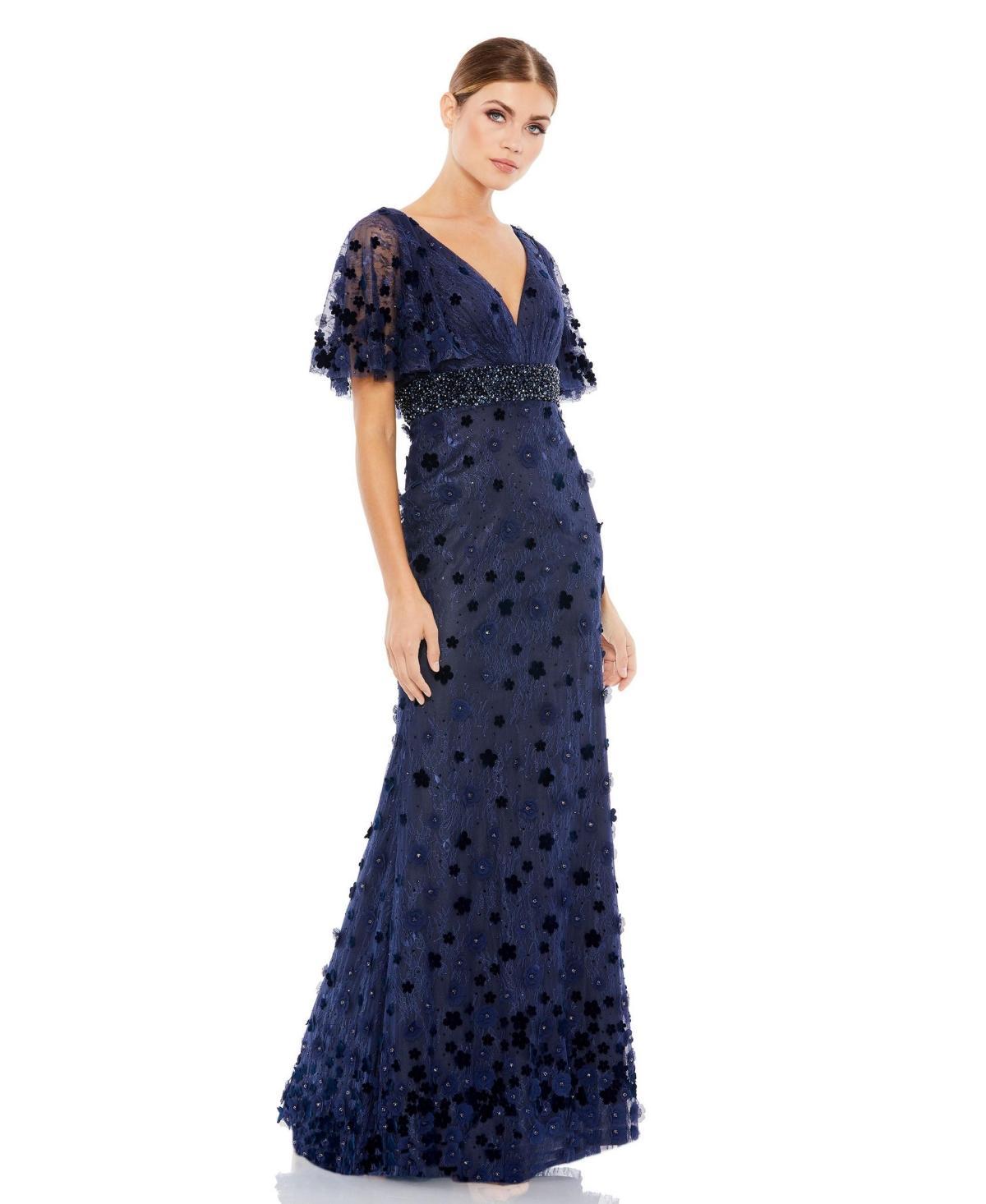 Womens Floral Embellished V-Neck Gown Product Image