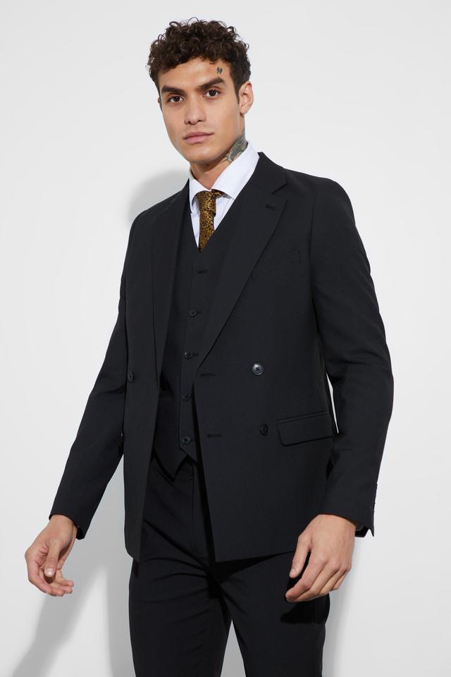 Mens Black Super Skinny Double Breasted Suit Jacket, Black Product Image