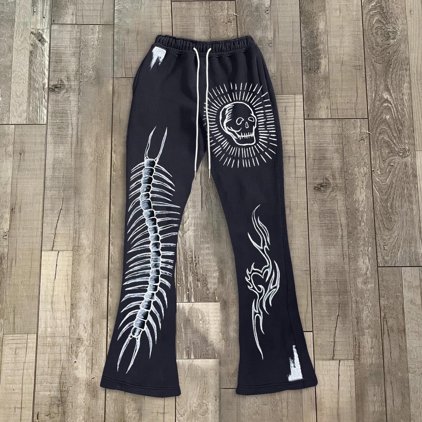 Vintage Hand-Painted Graphic Stylish Casual Flared Sweatpants Product Image