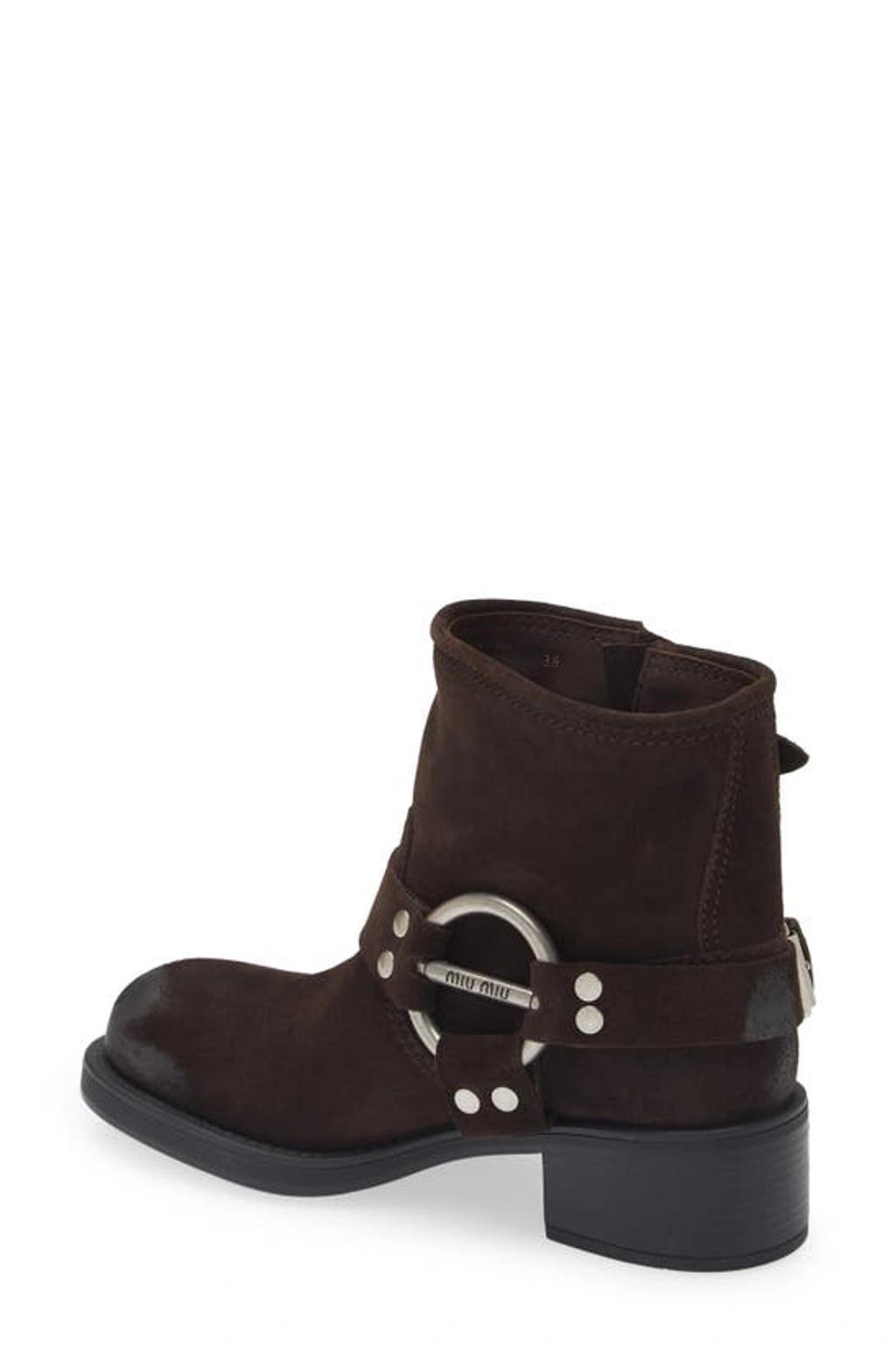 Suede Harness Biker Ankle Booties In Moro Product Image