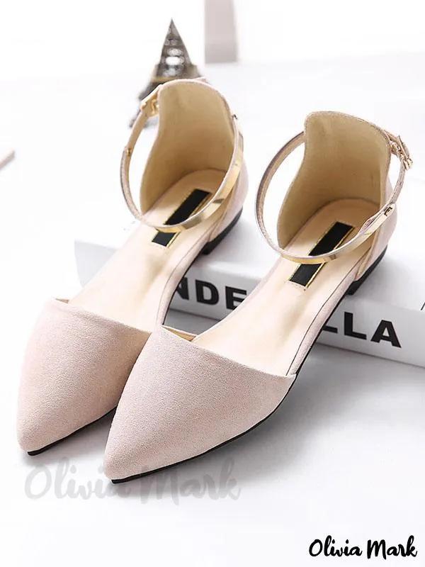 Olivia Mark – Burgundy Pointed Toe Closed-Back Womens Flat Shoes with Elegant Metal Detailing and Ankle Strap Product Image