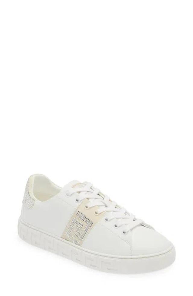 Crystal Greca Leather Sneakers In White Product Image