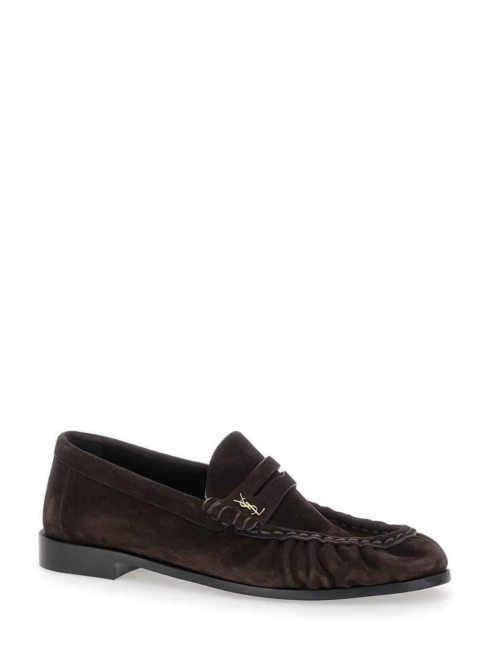 SAINT LAURENT Le Loafer Loafers In Suede In Brown Product Image