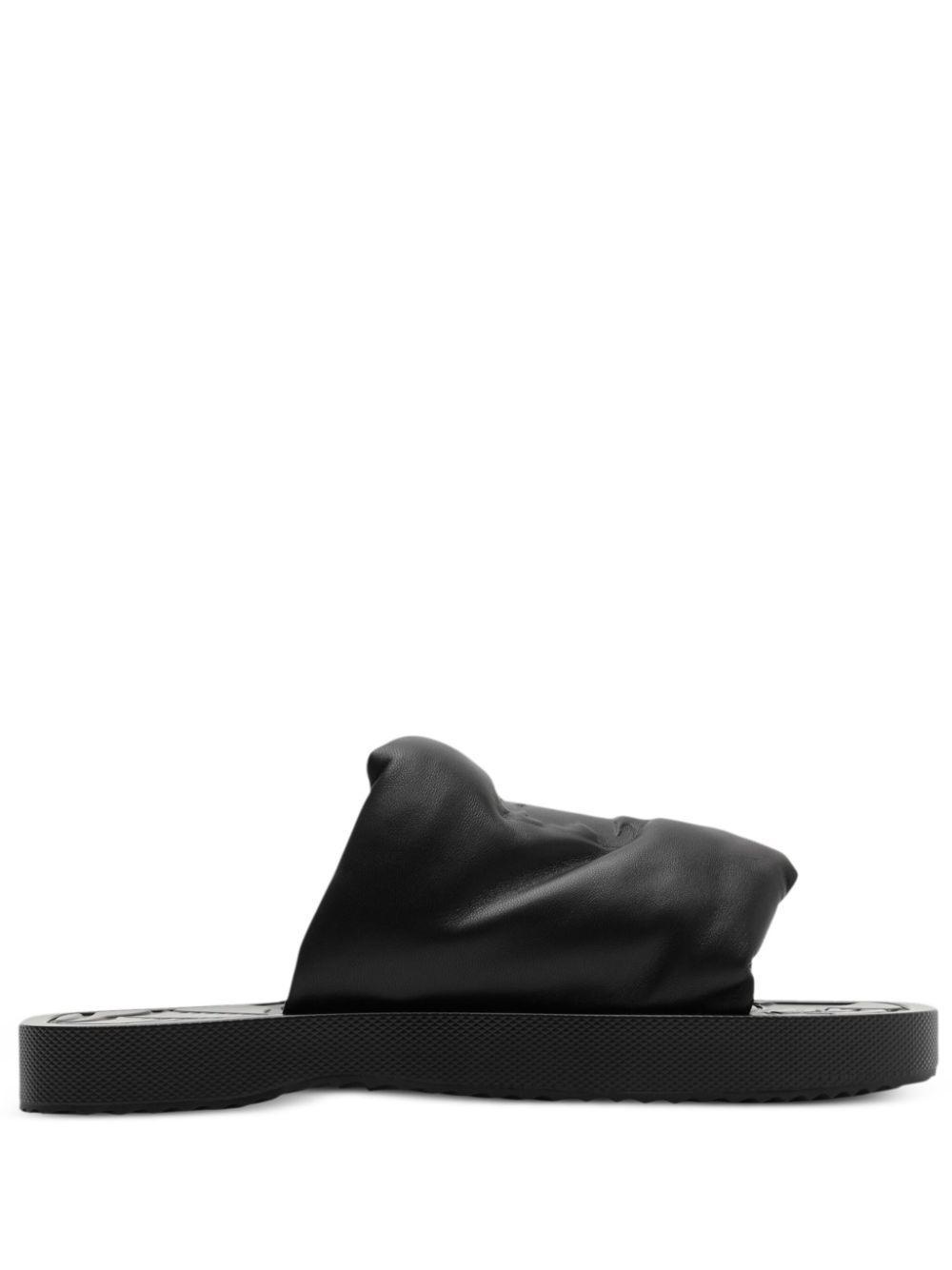 BURBERRY Ekd Slab Leather Slides In Black Product Image