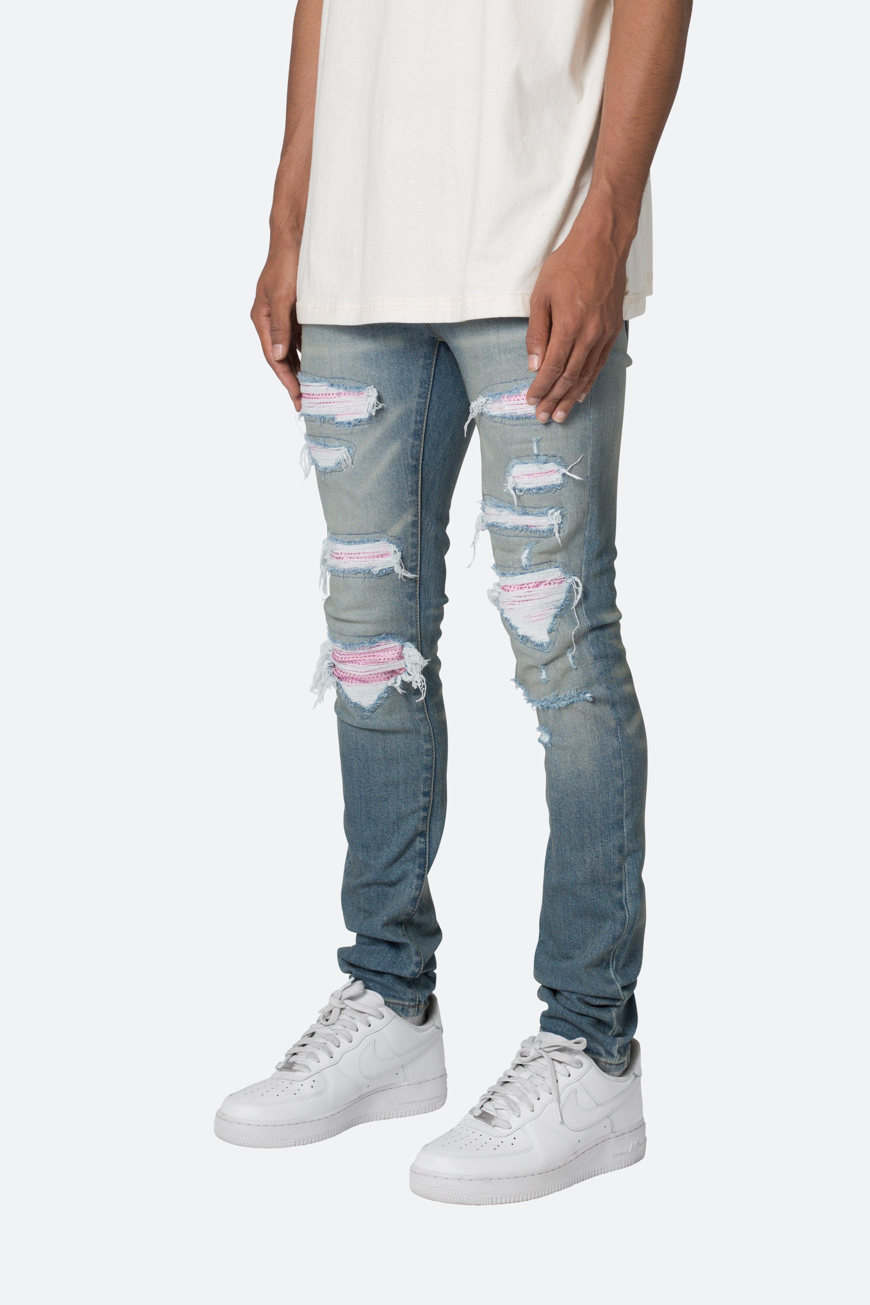 X555 Crystal Skinny Denim - Blue/Pink Product Image