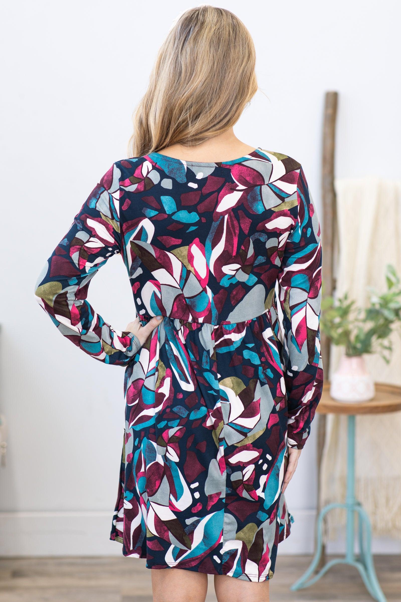 Berry and Aqua Abstract Print Dress Product Image