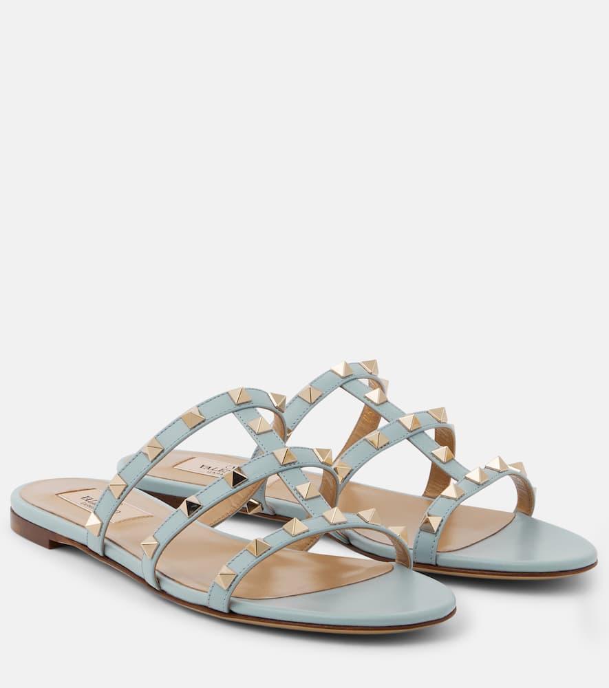 Valentino Rockstud Caged Leather Sandal In Blue Product Image