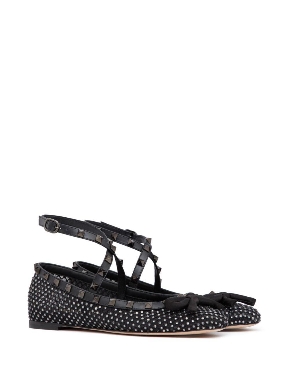 Rockstud Rhinestone-embellished Ballerina Shoes In Black Product Image