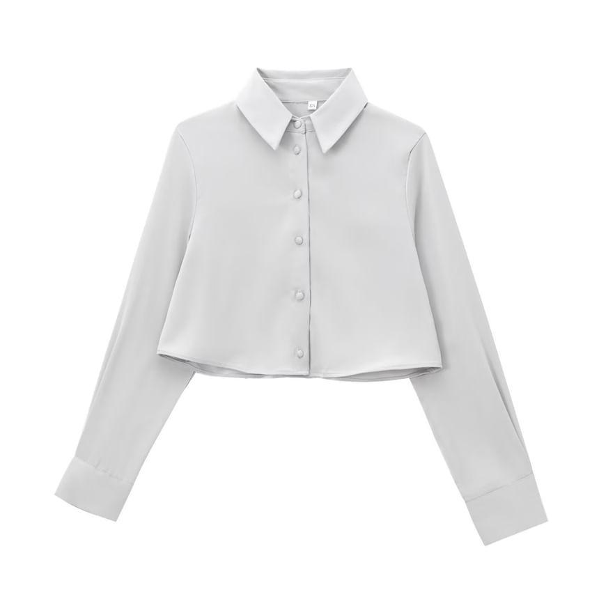 Long Sleeve Collared Plain Shirt Product Image