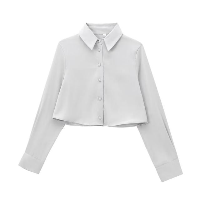 Long Sleeve Collared Plain Shirt Product Image