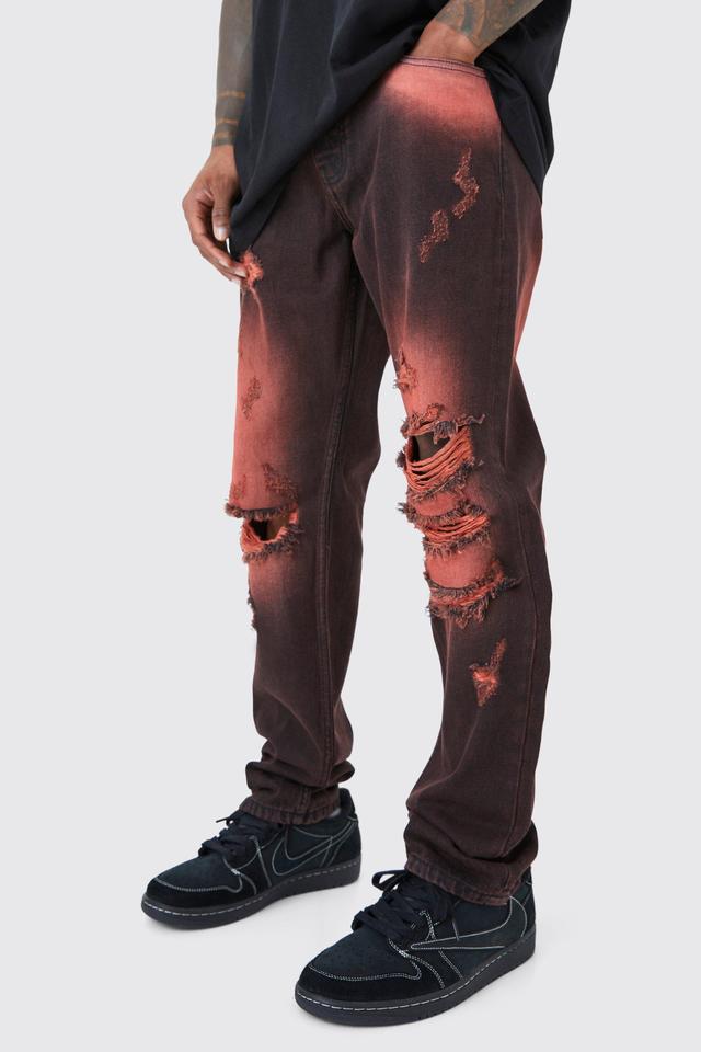 Straight Rigid Tinted Bleached Ripped Jeans | boohooMAN USA Product Image