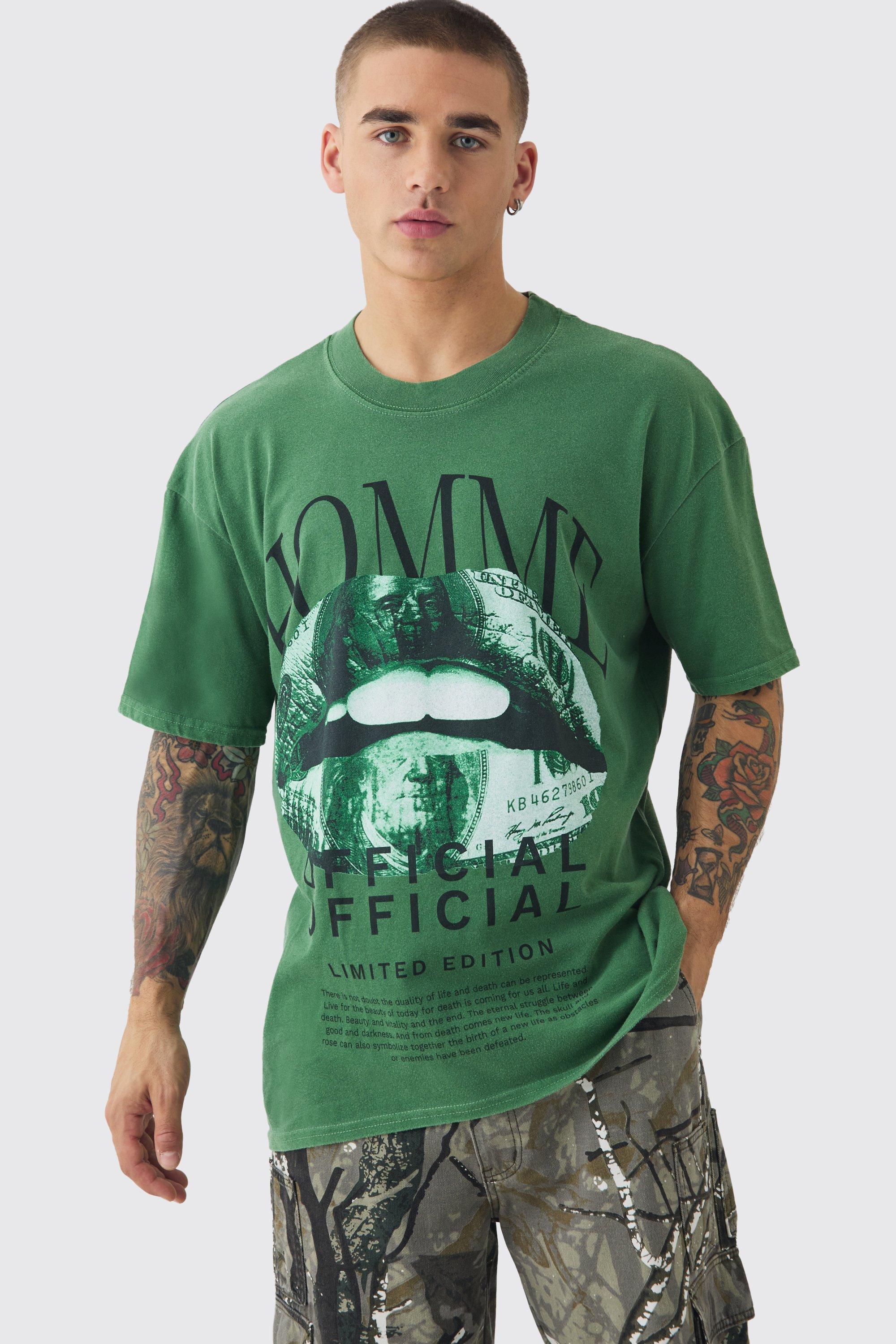 Loose Washed Money Lip Print T-shirt | boohooMAN USA Product Image