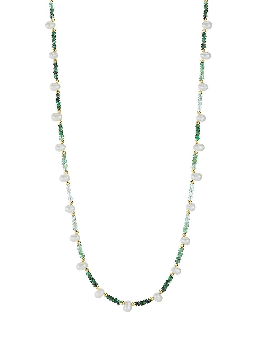 Womens 14K Yellow Gold, Emerald, & Pearl Long Necklace Product Image