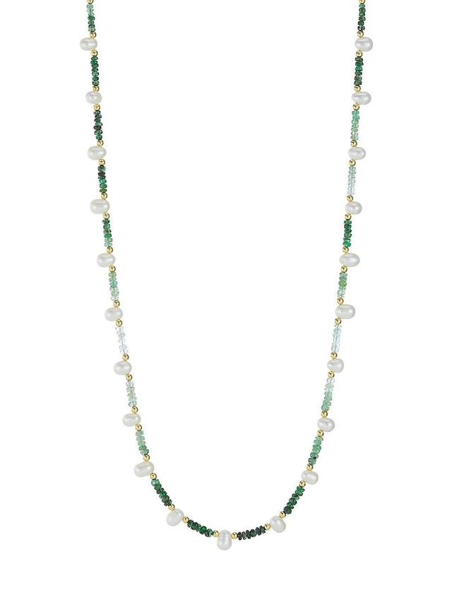 Womens 14K Yellow Gold, Emerald, & Pearl Long Necklace Product Image