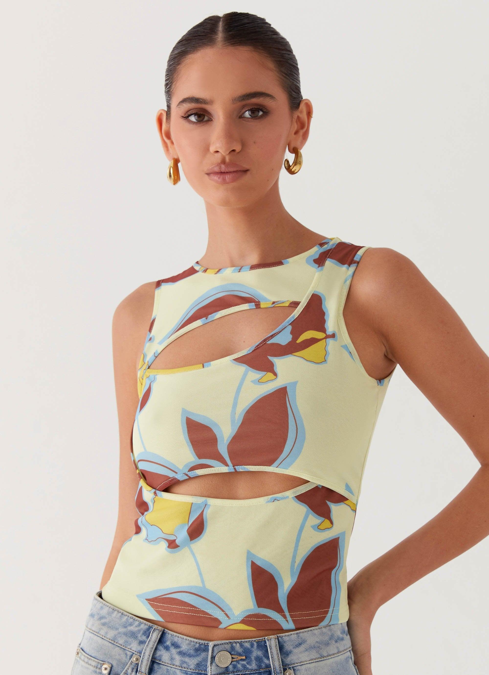 Beyond Cut Out Mesh Top - Primrose Product Image