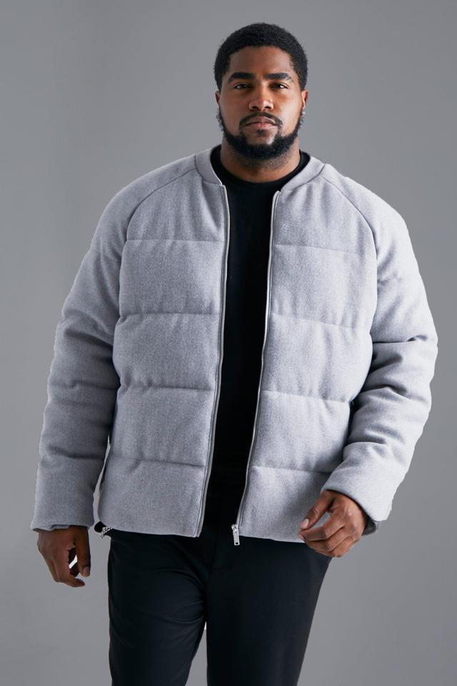 Plus Wool Look Padded Bomber Jacket | boohooMAN USA Product Image