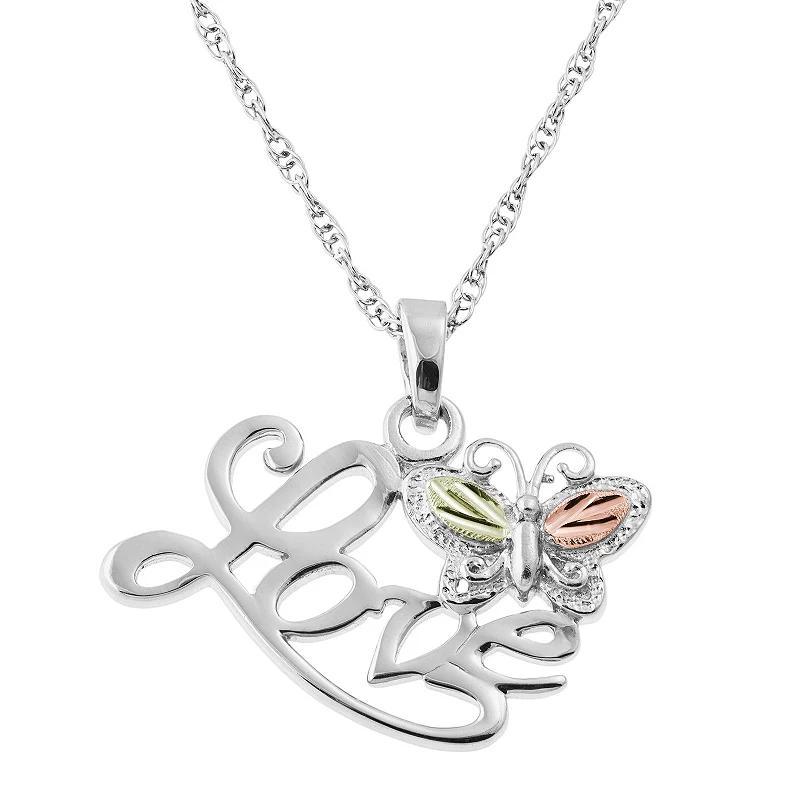 Black Hills Gold Tri Tone Butterfly Love Pendant in Sterling Silver, Womens Product Image