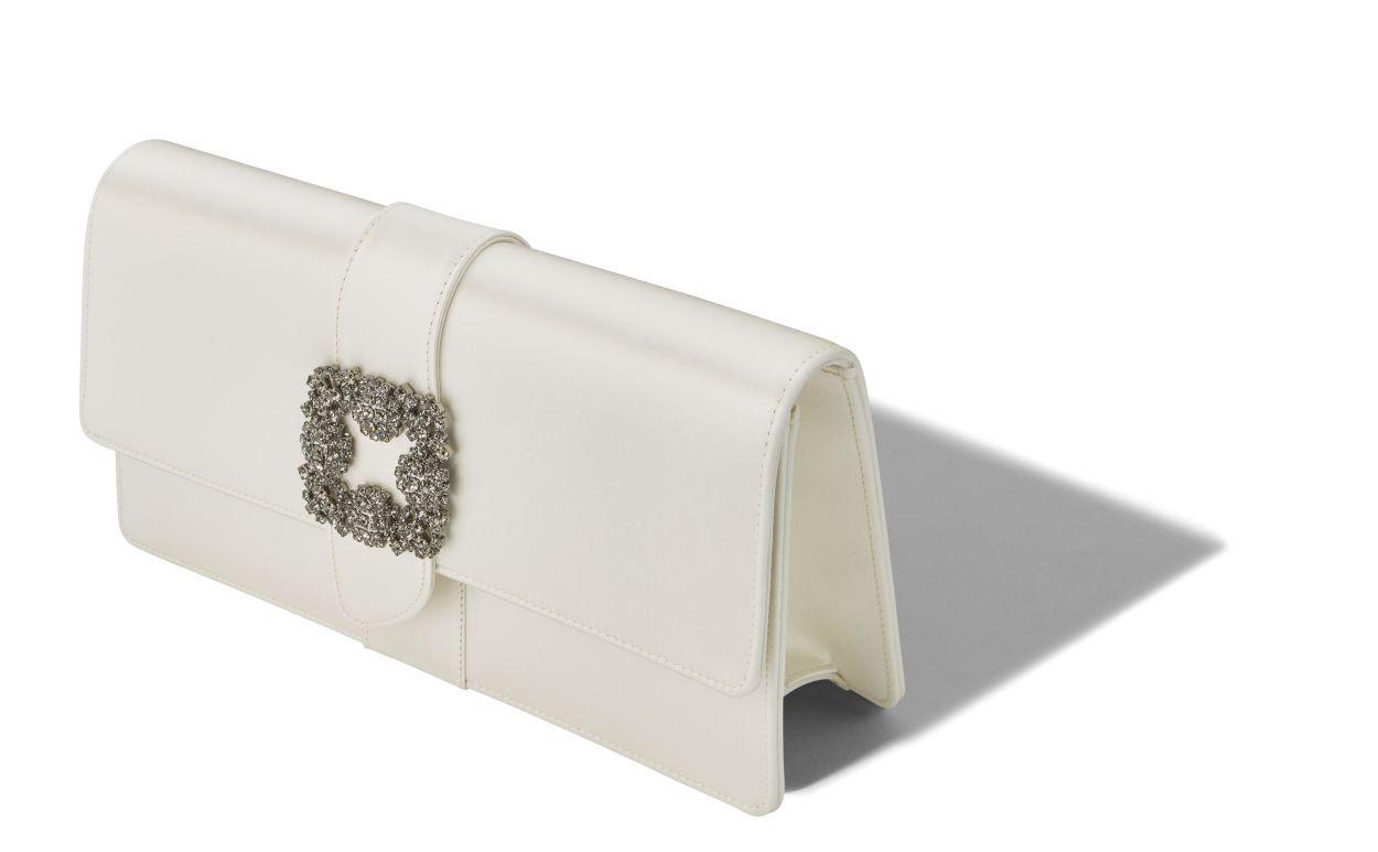 CAPRI Off-White Satin Jewel Buckle Clutch Product Image