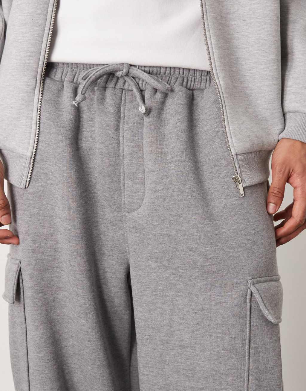 ASOS DESIGN new fit super baggy sweatpants with utility pockets in dark gray heather Product Image