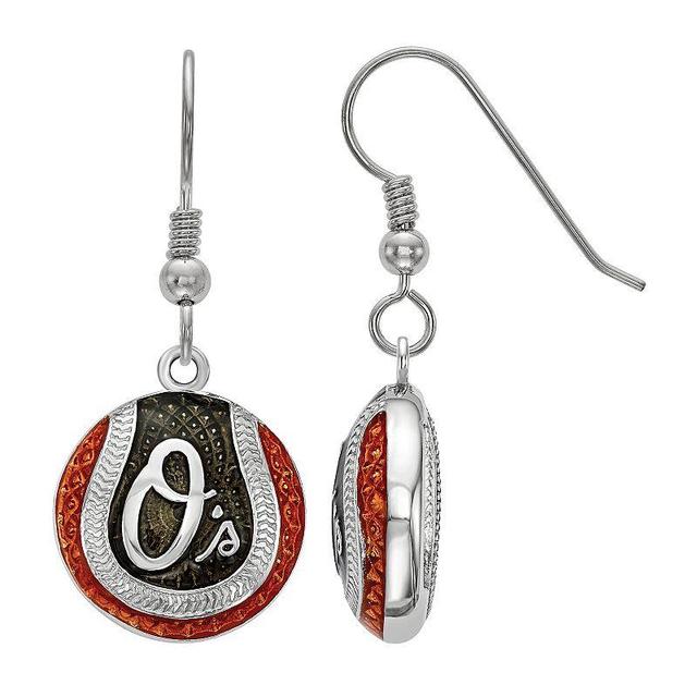 LogoArt Sterling Silver Baltimore Orioles Enamel Baseball Dangle Earrings, Womens Product Image