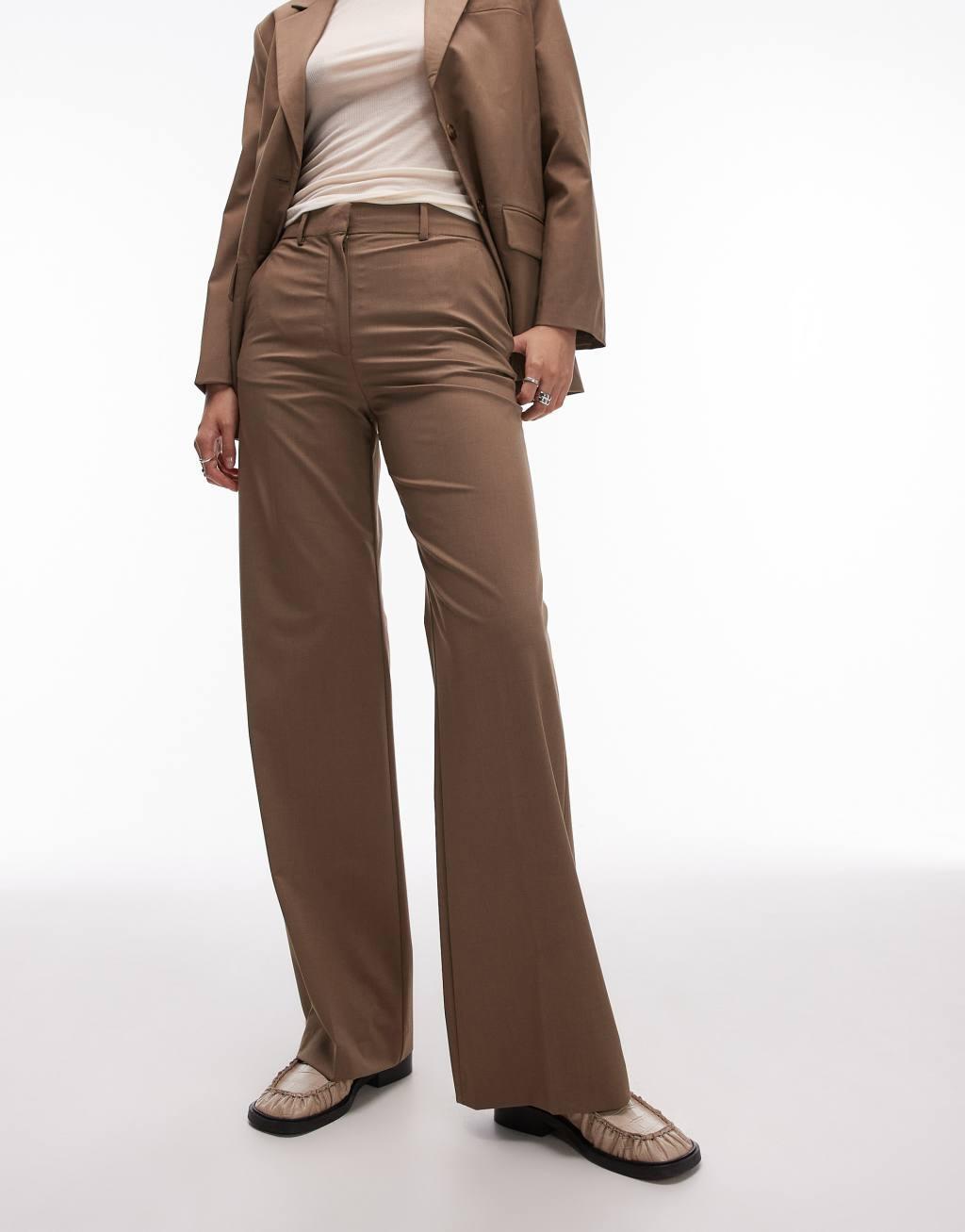 Mango wide leg pants in brown - part of a set Product Image