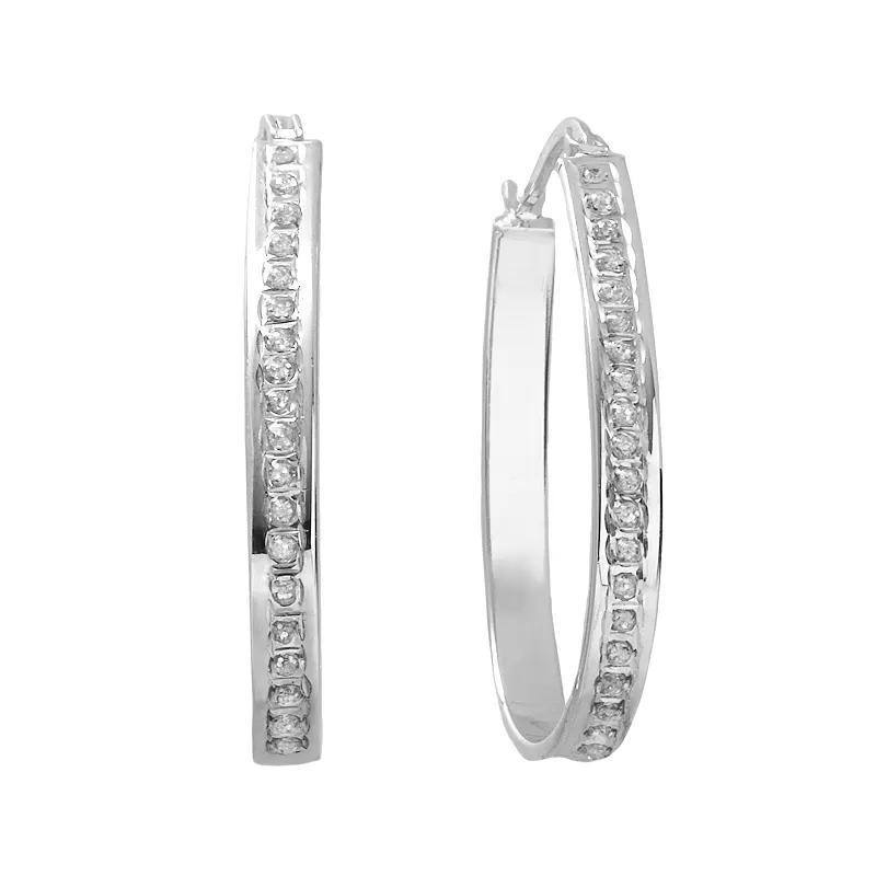 Diamond Mystique Platinum Over Silver Pear Hoop Earrings, Womens, White Product Image