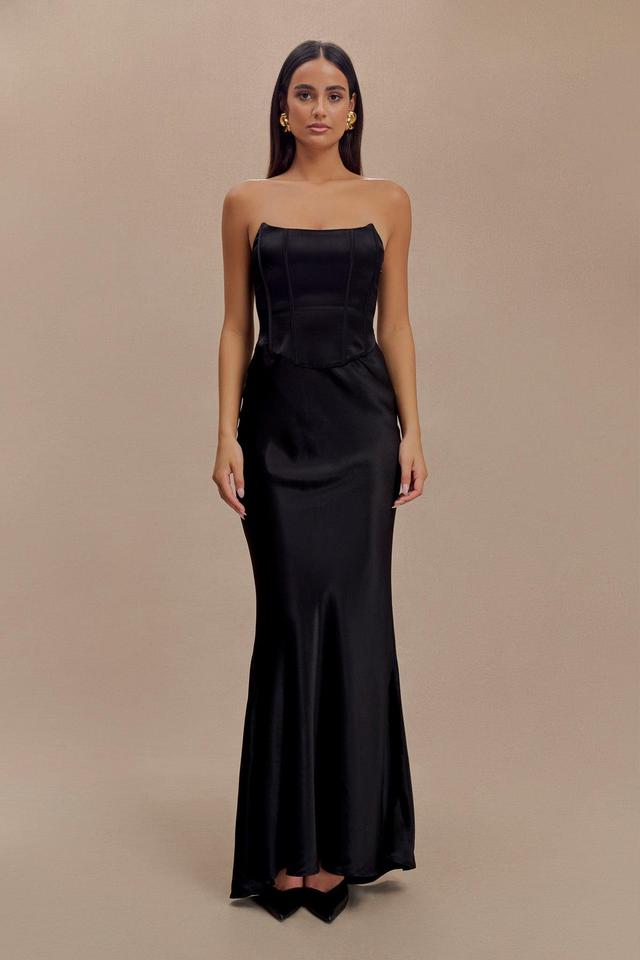 Harlow Satin Strapless Maxi Dress - Black Product Image