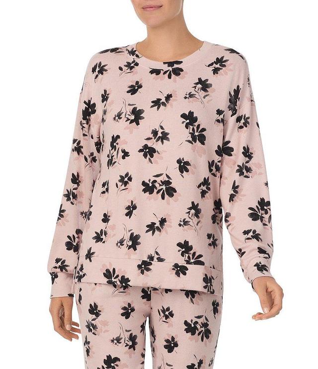 Donna Karan Knit Long Sleeve Round Neck Coordinating Floral Print Lounge Top Product Image