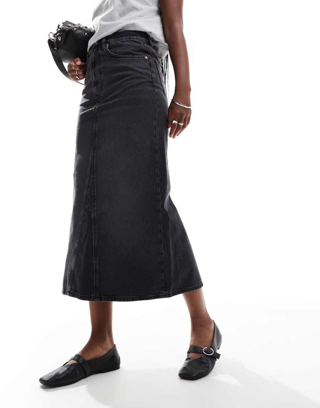 & Other Stories denim maxi column skirt in black wash Product Image