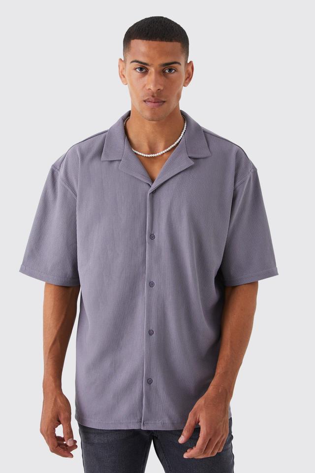 Short Sleeve Boxy Revere Rib Jersey Shirt | boohooMAN USA Product Image