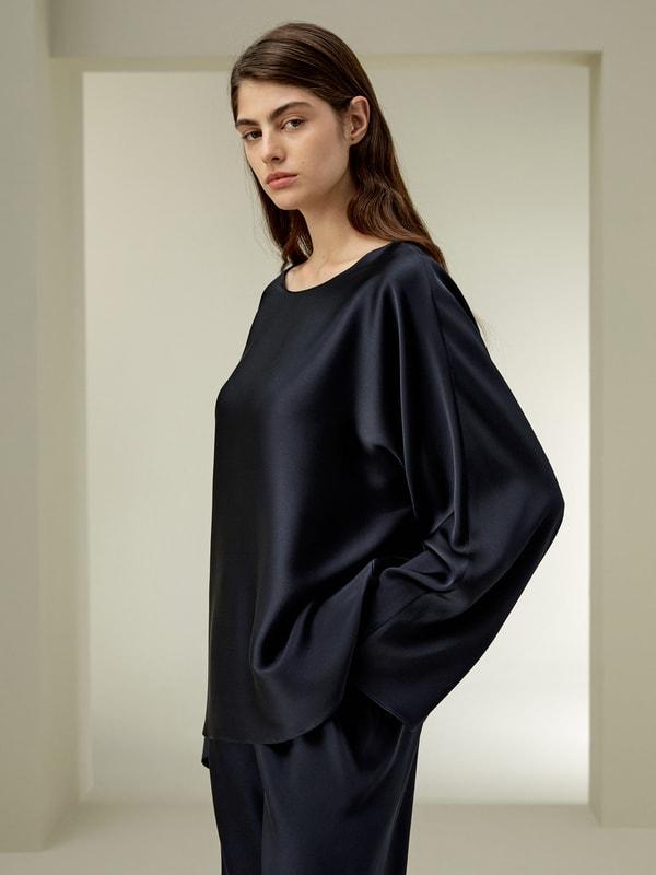 Silk Charmeuse Crewneck blouse Product Image