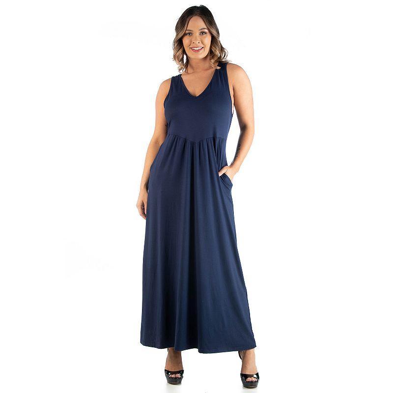 Plus Size 24seven Comfort Apparel Sleeveless Maxi Dress with Pockets, Womens Blue Product Image