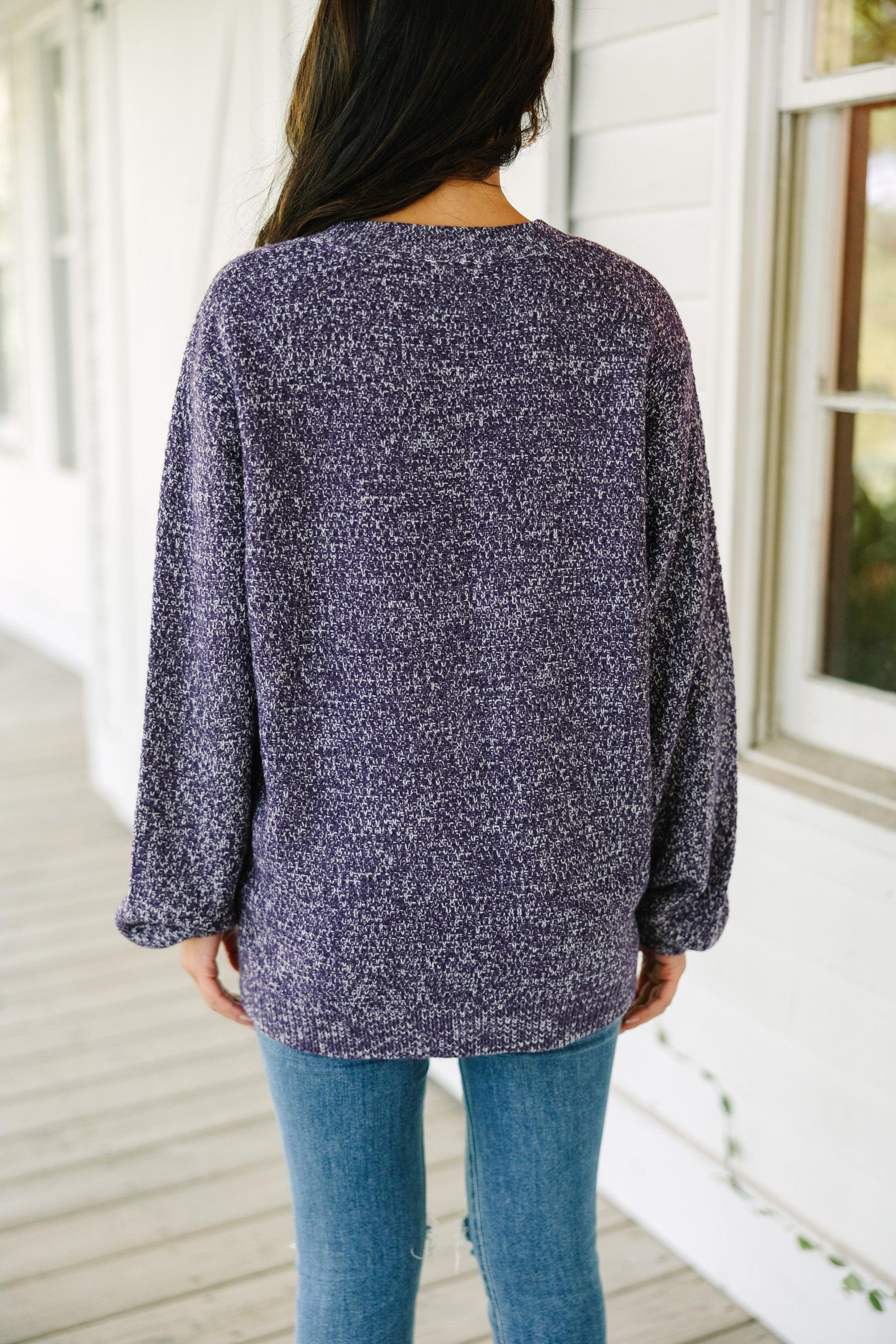 The Slouchy Plum Purple Bubble Sleeve Sweater Female Product Image