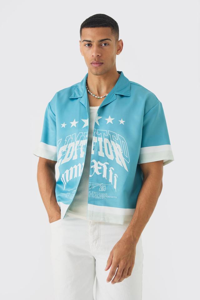 Oversized Moto Graphic Satin Shirt | boohooMAN USA Product Image